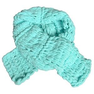 Mint Teal Chenille Yarn Crochet Scarf Soft Fluffy Long Handmade 6 x 83 Inches